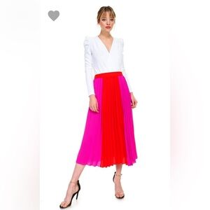Color Block Pleated Midi Skirt (Size Medium)